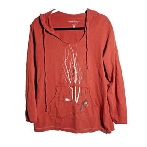 North River Orange Hooded Top Deer Forest‎ Boho Outdoor Forest Cotton Womens L